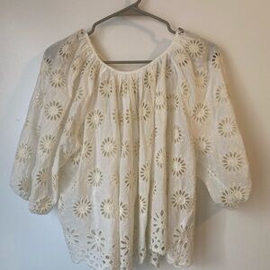 Madewell Eyelet Floral Cotton Boho Peasant Blouse White Ivory Cottagecore NWT S